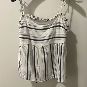 Cupcakes and Cashmere- White and Navy striped adjustable strap tank